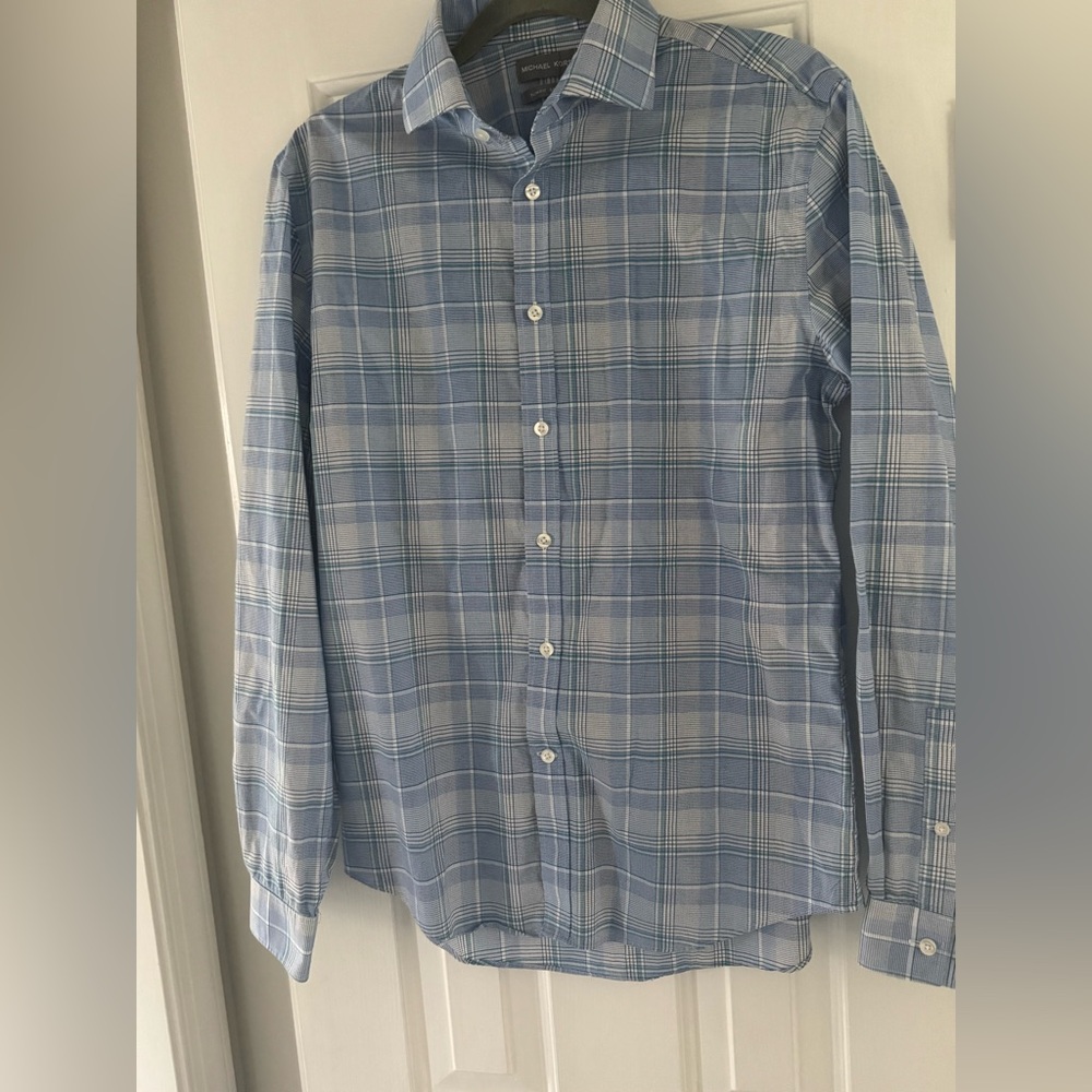 Michael Kors Men's Slim Fit stretch Plaid Button Up Shirt 15 1/2 34/35‎ Medium
